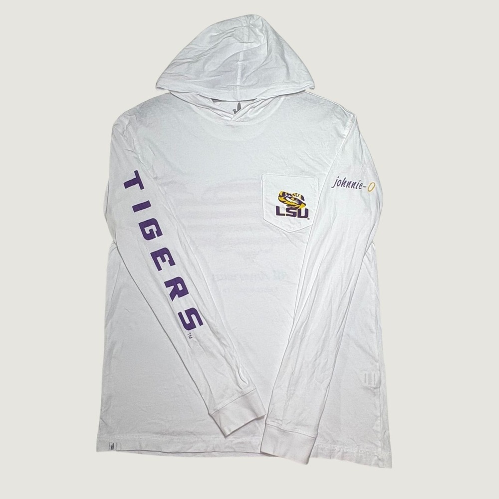 Johnnie-O LSU Tigers Hooded T-Shirt Mens Small White Edison Graphic All American